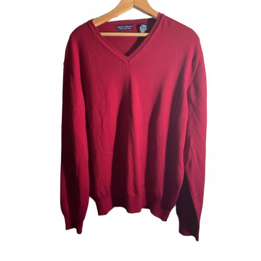 Red V-Neck Italian Merino wool Sweater by Grant Thomas Large